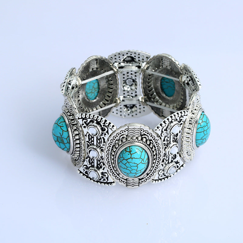Wholesale Silver-plated diamond turquoise bracelet retro exaggerated bracelet